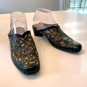 Pikolinos‎ Leather Mules Laser Cut Shoes Made Spain Slide Women's Size 37 US 6.5